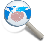 Magnifying glass and handshake for sales agent recruitment