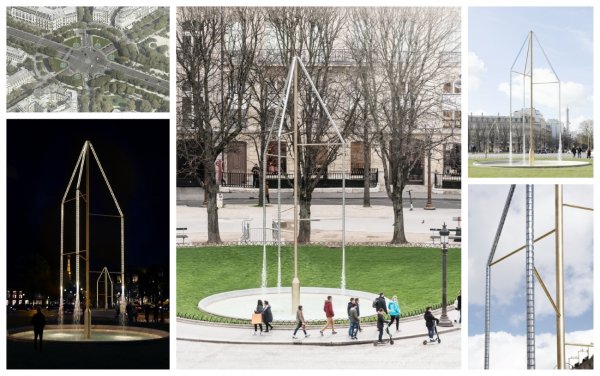 several views of the new fountains of the elysées fields in Paris made by the Bouroullec brothers. The masts of these fountains are hollow tubes centrifugally cast and welded together - The Aluminium Bronze alloy was chosen for its mechanical properties, its excellent corrosion resistance and its unique colour.